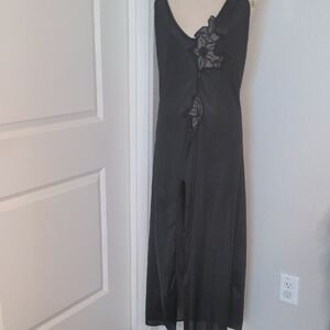 Vintage 80s Black Negligee Long Sheer Floral Art Deco Maxi Peignoir SZ M